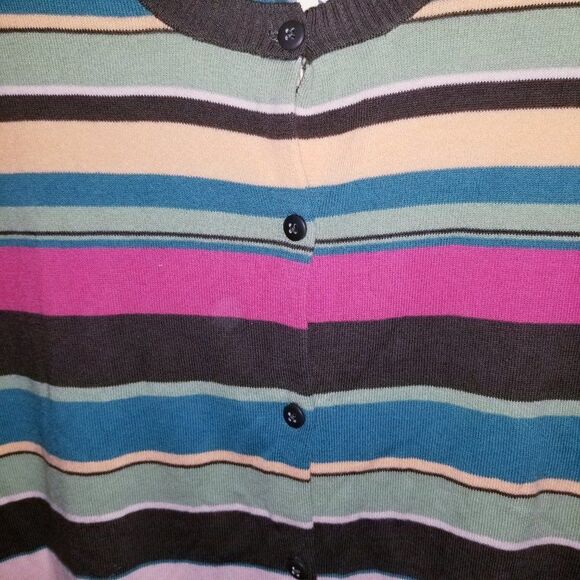 Cherokee Size Large VTG Cotton Blend Stripe Button Down Cardigan Sweater - Picture 2 of 11